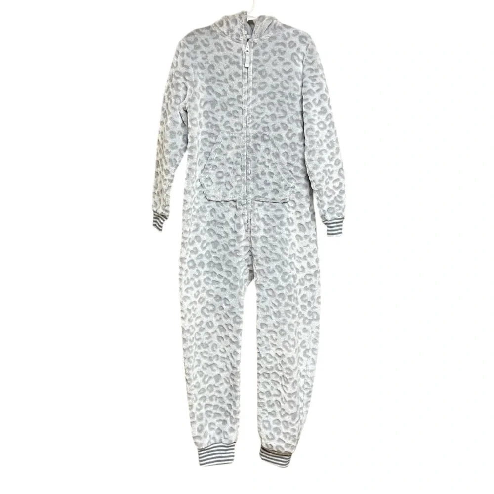 Rainbow Hooded Onesie PJs Leopard Hoodie PJ Onesie Bundle Front Pocket Front Zip